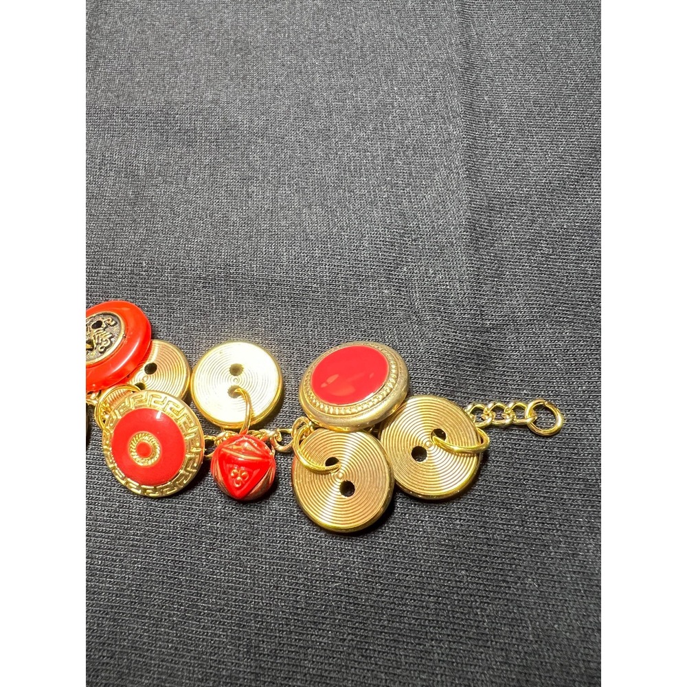 Vintage Button Charm Bracelet: Gold and Red Buttons - 8 Inch - Picture 8 of 9